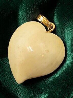 Vintage Carved Ivory Color Heart Pendant Gold Tone Bail